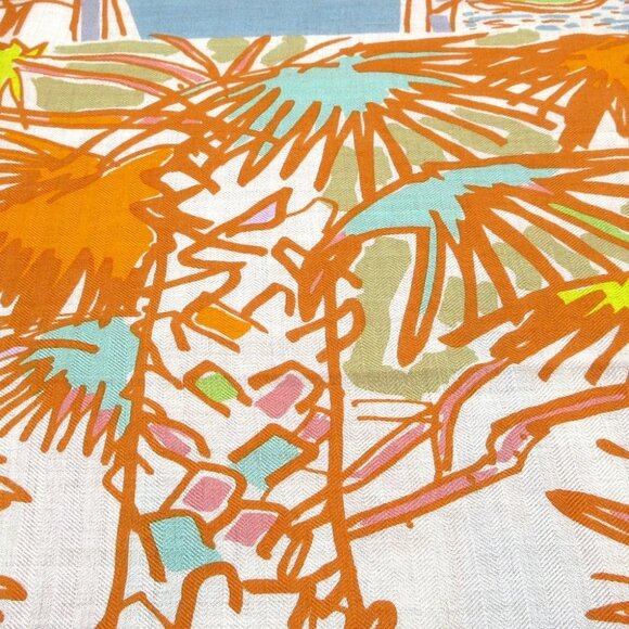 HERMES Carrejean/Shawl Carre 140 - Orange Green Multi Cashmere Silk Scarf - Picture 5 of 6